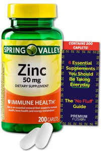 Zinc 50mg Supplement for Adults (Zinc Gluconate) - 200 Caplets.| Over a 6 Months Supply + Vitamin Pouch and Guide to Supplements