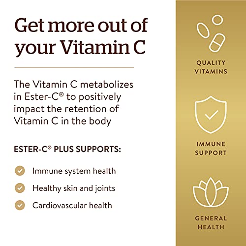 Solgar Ester-C Plus 1000 mg Vitamin C (Ascorbate Complex), 180 Tablets - Gentle On The Stomach & Non Acidic - Antioxidant & Immune System Support - Non GMO, Vegan, Gluten Free, Kosher - 180 Servings