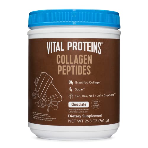 Vital Proteins Chocolate Collagen Powder Supplement (Type I, III) for Skin Hair Nail Joint - Hydrolyzed Collagen - Dairy & Gluten Free - 27g per Serving - Chocolate Flavor, 26.8 oz Canister