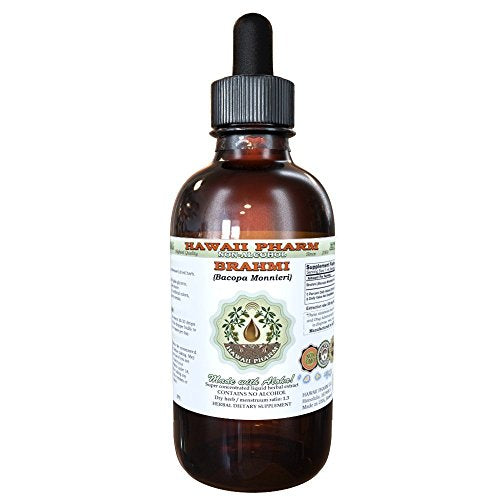 Brahmi Alcohol-Free Liquid Extract, Organic Brahmi Liquid (Bacopa Monnieri) Whole Herb Dried Glycerite Hawaii Pharm Natural Herbal Supplement 4 oz