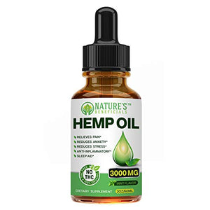 Organic Hemp Oil Extract Drops 3000mg - Ultra Premium Pain Relief Anti-Inflammatory, Stress & Anxiety Relief, Joint Support, Sleep Aid, Omega Fatty Acids 3 6 9, Non-GMO Ultra-Pure CO2 Extracted