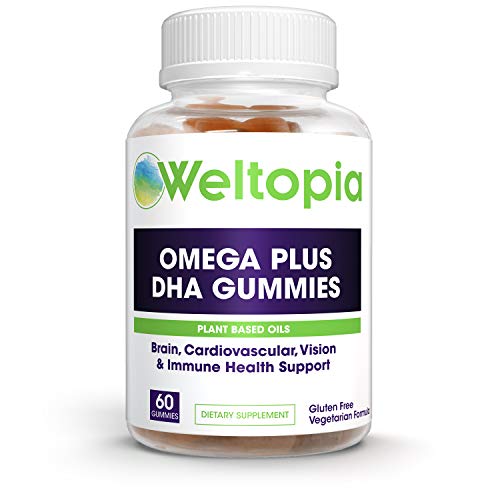 Weltopia - Premium Omega Plus DHA - 60 Gummies - Brain and Cardiovascular Support, Vision and Immune Health, Pure Plant Based Oils, Non-GMO Gummies