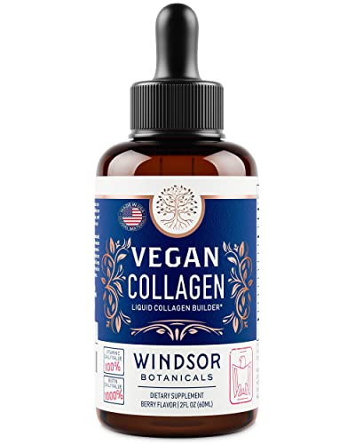 Vegan Collagen Supplement with Biotin Liquid - Age Defense Formula for Youthful Skin, Strong Hair and Nails, and Pain-Free Joints - Gluten-Free, Non-GMO Liquid Collagen Builder - Berry Flavor - 2 oz