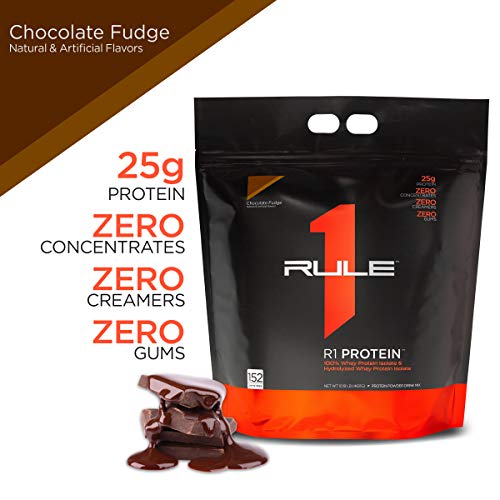 Rule One Proteins, R1 Protein - Chocolate Fudge, 25g Fast-Acting, Super-Pure 100% Isolate and Hydrolysate Protein Powder with 6g BCAAs for Muscle Growth and Recovery, 10 Pounds, 152 Servings