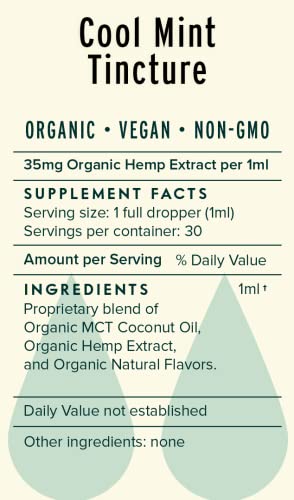 HUMBLE HARVEST Organic True Hemp Oil Extract, 1050mg, Cool Mint - Pure, Certified USDA Organic, Tincture, Vegan, Non-GMO, Quality, Mind/Body Balance, 1 Ounce Bottle