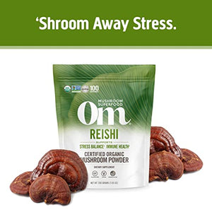 Om Mushroom Superfood Reishi Organic Mushroom Powder, 7.05 Ounce Pouch, 100 Servings, Adaptogen, Stress & Immune Support, Superfood Mushroom Supplement