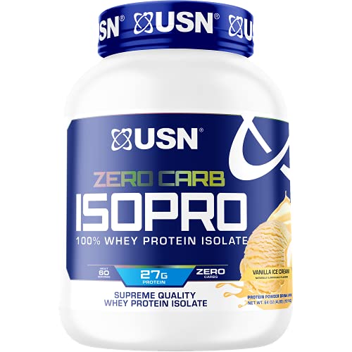 USN Supplements Zero Carb IsoPro 100% Whey Protein Isolate Powder - Keto Friendly, Sugar Free and Low Calorie, Vanilla, 4 Pounds