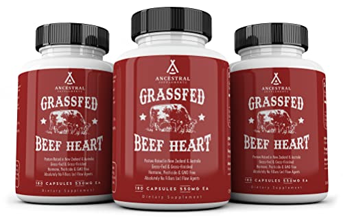 Ancestral Supplements Grass Fed Beef Heart (Desiccated) — Natural CoQ10, Supports Heart, Mitochondrial and Blood Pressure Health (180 Capsules)