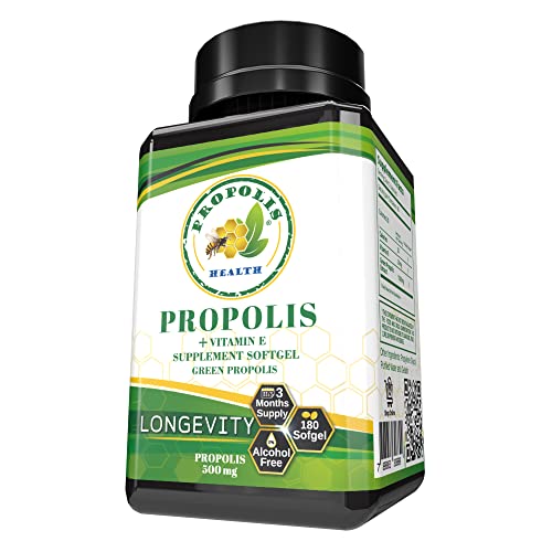 Bee Propolis Softgel Longevity 180 Capsules | Brazilian Bee Propolis - Boost Your Bee Therapy 3 Months Suply - Propolis Health - High Concentrate Minimum 25% Dry Extract - 1000mg Per 2 Capsules