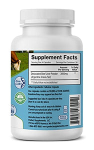 Perfect Supplements – Perfect Desiccated Liver – 120 Capsules - Undefatted Beef Liver – Natural Source of Protein, Iron, Vitamins A & B