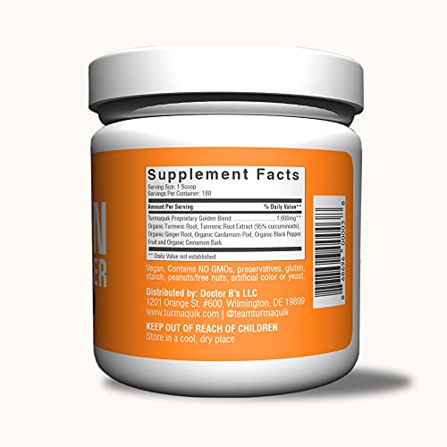 Organic Golden Milk Turmeric Powder Mix (180 Servings) + Superfood Blend of Ginger, Black Pepper, Curcumin, Cinnamon, Cardamom - Anti Inflammatory, Non-GMO, Vegan, Keto, Ayurvedic - Turmaquik