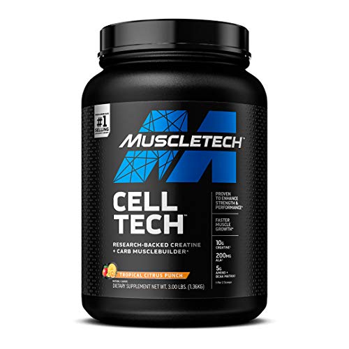 Creatine Monohydrate Powder | MuscleTech Cell-Tech Creatine Powder | Post Workout Recovery Drink | Muscle Builder for Men & Women | Musclebuilding Supplements | Tropical Citrus Punch, 3 lbs (27 Serv)