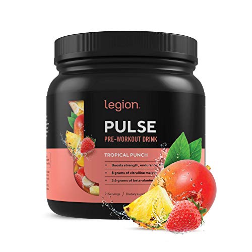 Legion Pulse Pre Workout Supplement - All Natural Nitric Oxide Preworkout Drink to Boost Energy, Creatine Free, Naturally Sweetened, Beta Alanine, Citrulline, Alpha GPC (Tropical Punch) 21 Servings