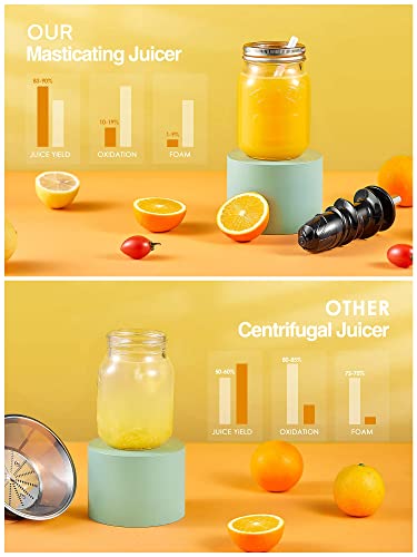 Slow Masticating Juicer Extractor Professional Machine, Cold Press Juicer with Quiet Motor and Reverse Function, High Nutrient Fruit and Vegetable Juice with Juice Jug & Brush for Cleaning