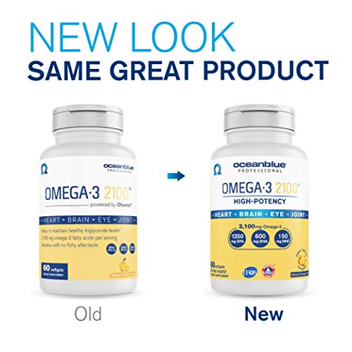 Oceanblue Omega 3 2100-120 Softgels - 2 Pack - Triple Strength Burpless Fish Oil ? Molecularly Distilled - High Concentration EPA DHA and DPA - Wild-Caught - Natural Orange Flavor