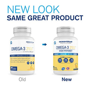 Oceanblue Omega 3 2100-120 Softgels - 2 Pack - Triple Strength Burpless Fish Oil ? Molecularly Distilled - High Concentration EPA DHA and DPA - Wild-Caught - Natural Orange Flavor