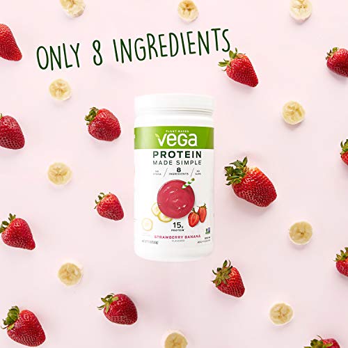 Vega Protein Made Simple, Strawberry Banana, Stevia Free Vegan Plant Based Protein Powder, Healthy, Gluten Free, Pea Protein for Women and Men, 9.3 Ounces (10 Servings)