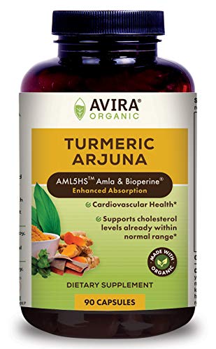 Avira Organic Turmeric Arjuna - Super Fusion with Amla, Curcumin & Bioperine, Supports Cardiovascular Health, Cholesterol & Heart Wellness Supplement, Enhanced Absorption, Max Strength-2160mg Per Day