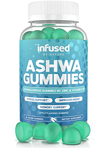 Infused By Nature Ashwagandha Gummies – 1500mg Ashwagandha Gummy Supplement with Zinc and Vitamin D – Natural Mood Boosting, Stress Relief Vitamin – Delicious Apple Flavor!