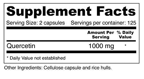 Quercetin 500mg - Immune, Sinus and Allergy Support (250 caps) Vegan, Non-GMO
