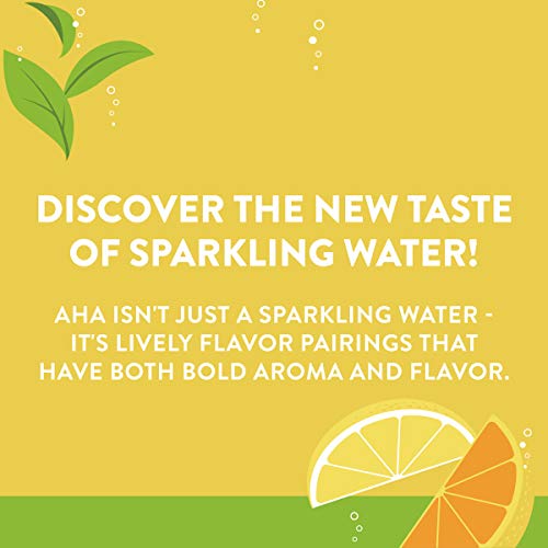 AHA Sparkling Water, Citrus + Green Tea Flavored Water, with Caffeine & Electrolytes, Zero Calories, Sodium Free, No Sweeteners, 12 fl oz, 8 Pack