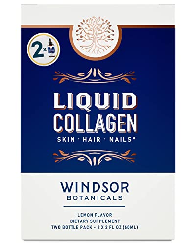 2-Pack Concentrated Liquid Collagen Peptides Supplement - Sublingual Drops by Windsor Botanicals - 10,000mcg Collagen, 5,000mcg Biotin - Lemon Flavor - 4-Month - 4 oz