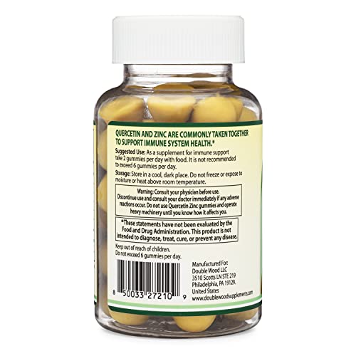 Quercetin Zinc Gummies (100mg of Quercetin and 91% of Daily Zinc per Serving) 60 Mango Flavored Chewable Immune Support Gummies for Adults and Kids (Made in The USA) by Double Wood Supplements