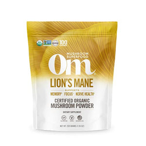 Om Mushroom Superfood Lion's Mane Organic Mushroom Powder, 7.05 Ounce Pouch, 100 Servings, Fruit Body and Mycelium Nootropic for Memory Support, Focus, Clarity, Nerve Health, Creativity and Mood