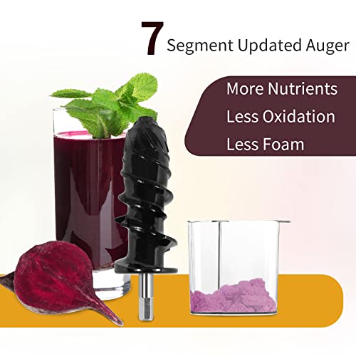 Slow Masticating Juicer Easy to Clean, Cold Press juicer Extractor with 95% Juice Yield, Quiet Motor, Reverse Function Anti-Clogging, 7 Segment Spiral for Vegetable and Fruit