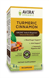 Avira Organic Turmeric Cinnamon, Super Fusion with Amla, Curcumin & Bioperine, Immune Activity, Digestive Aid, Blood Sugar & Joint Support, Max Strength-2190 mg, Yellow, 90 Count