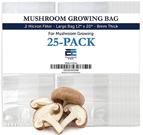 Large Mushroom Grow Bags - Clear for Easy Viewing & Tear Resistant 8mm Thick Growing Bags - Autoclavable Spawn Bags with Breathable Micron Filters - Mushroom Bag Kit to Add Substrate & Grow Like a Pro