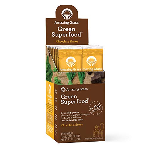 Amazing Grass Green Superfood: Super Greens Powder with Spirulina, Chlorella, Digestive Enzymes & Probiotics, Chocolate, 15 Servings