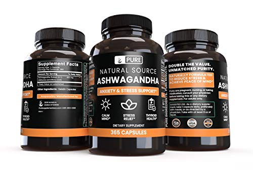 Ashwagandha Root (365 Capsules) Made in USA, Gluten-Free, Relaxation, Thyroid Support*