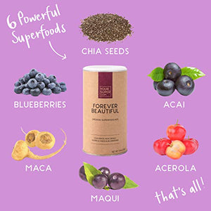 Your Super Forever Beautiful Superfood Powder - Glowing Skin, Healthy Hair, Hormone Balance, Antioxidants, Adaptogens- Plant Based, Organic Acai Berry, Maqui, Acerola Cherry, Maca Powder- 40 Servings