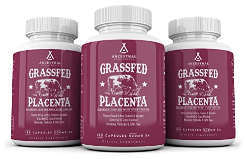 Ancestral Supplements Grass Fed Placenta (with Liver) — After Birth, Nursing, Menopause & Dry Skin Support (180 Capsules)