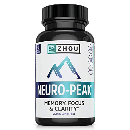 Zhou Neuro Peak Brain Support Supplement | Memory, Focus & Clarity Formula | DMAE, Rhodiola Rosea, Bacopa Monnieri, Ginkgo Biloba & More | 30 VegCaps