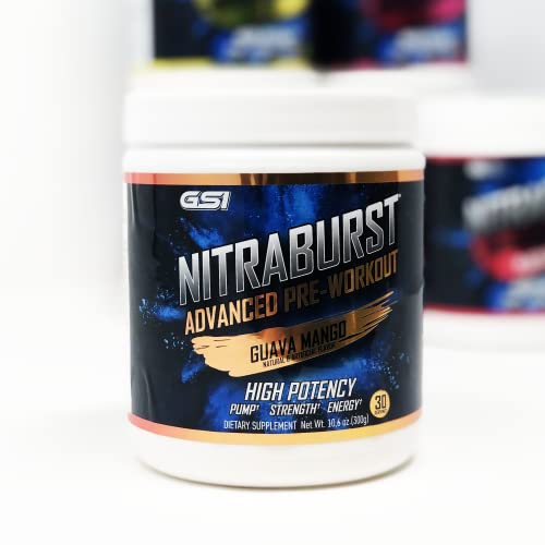 Giant Sports International NITRABURST Pre Workout Powder, Increase Blood Flow, Boosts Strength and Energy, Improve Exercise Performance, Creatine Free (Guava Mango, 30 Servings)