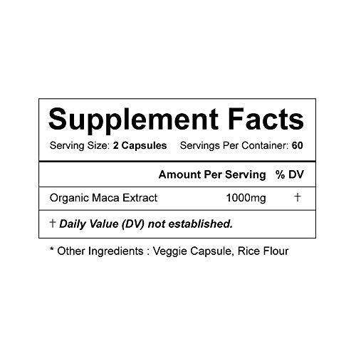 Vitapia Organic Maca Supplement 1000mg - 120 Veggie Capsules - Vegan and Non-GMO - Organic Peruvian Maca Powder - Boosts Energy, Performance, Mood Support