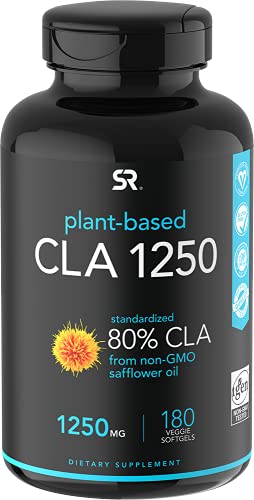 Vegan CLA 1250 - 180 Veggie Softgels | Non-Stimulating Conjugated Linoleic Acid (CLA) supporting Healthy Weight Management | Gluten Free, Non-GMO Verified