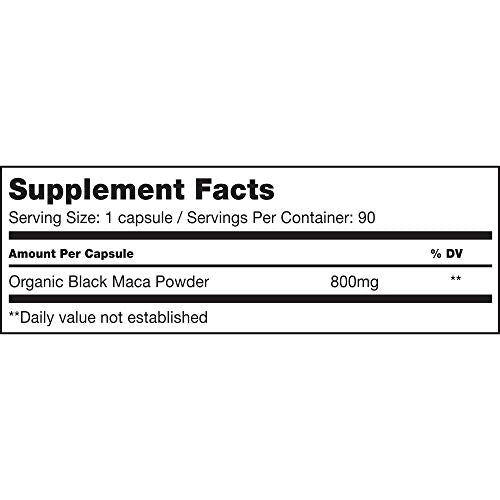 Sunfood Black Maca Capsules- Organic, Non-GMO, Vegan. For Men & Women. 100% Pure: No Additives, Fillers or Preservatives. 90 count. 800 mg Capsules