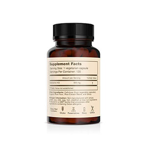 All Natural Berberine HCl 500mg Supplement - Magnesium Stearate Free - Blood Sugar Metabolism Support - Effective Immune System Booster - 120 Vcaps
