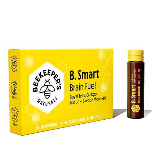 BEEKEEPER'S NATURALS B.LXR Brain Fuel - Memory, Focus and Clarity Liquid Formula, Supports Productivity - Royal Jelly, Ginkgo Biloba, Bacopa Monnieri - Keto Friendly, Gluten & Caffeine-Free, (6 ct)