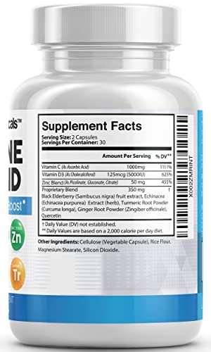Immune Defense Support Supplement 8 in 1 w/ Zinc 50mg Quercetin, VIT C 1000mg, Vitamin D3 5000 IU, Elderberry, Turmeric Curcumin, Ginger, Echinacea - Immunity System Booster Adults Vegan - 60Ct (USA)