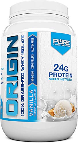 Pure Label Nutrition 100% Grass-Fed Whey Protein Isolate, 2lb Vanilla, No Fat, No Lactose, Micro-Filtered, Cold Processed, GMO Free, rBGH Free, Soy Free, Gluten Free, Zero Carbs and No Sugar Added