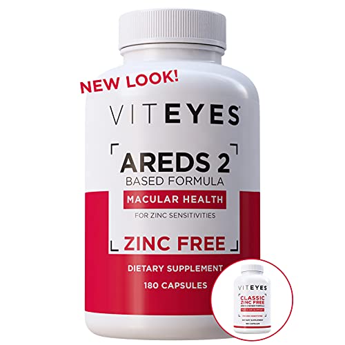 Viteyes AREDS 2 Zinc Free Macular Health Formula Capsules, Natural Vitamin E, No Zinc, No Copper, Eye Vitamin, Smaller Capsules, Vision Protection, 180 Capsules