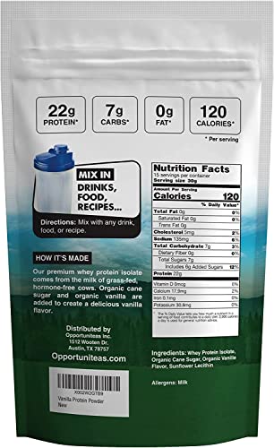 Vanilla Whey Protein Powder - Grass Fed Whey Isolate + Real Sugar & Vanilla Flavor - Perfect for Shakes, Smoothies, Drinks, Cooking & Baking - Non GMO & Gluten Free - 5 lb