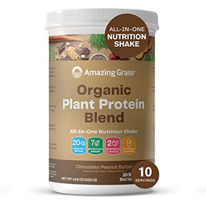 Amazing Grass Organic Plant Protein Blend: Vegan Protein Powder, All-In-One Nutrition Shake with Beet Root, Chocolate Peanut Butter, 10 Servings , 14.8 Ounce (Pack of 1)