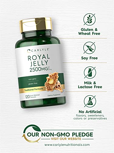 Royal Jelly Capsule | 2500mg | 120 Count | Non-GMO and Gluten Free Formula | Traditional Supplement | by Carlyle