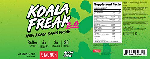 Staunch Koala Freak 2.0 Pre-Workout (Aussie Apple) 30 Servings - Effective Pre-Workout Powder