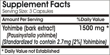 Yohimbe Bark Standardized Extract 1500mg // 200 Capsules // Pure // by PureControl Supplements